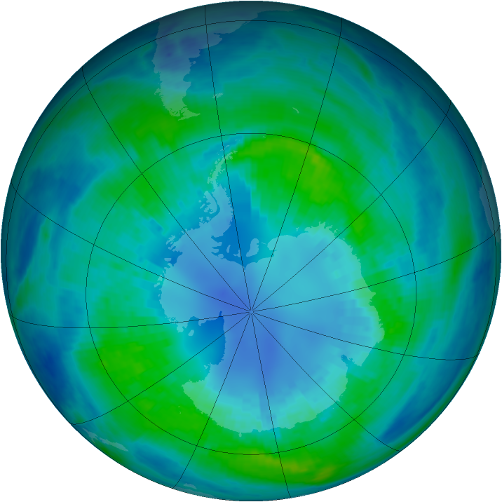Antarctic ozone map for 13 April 2001